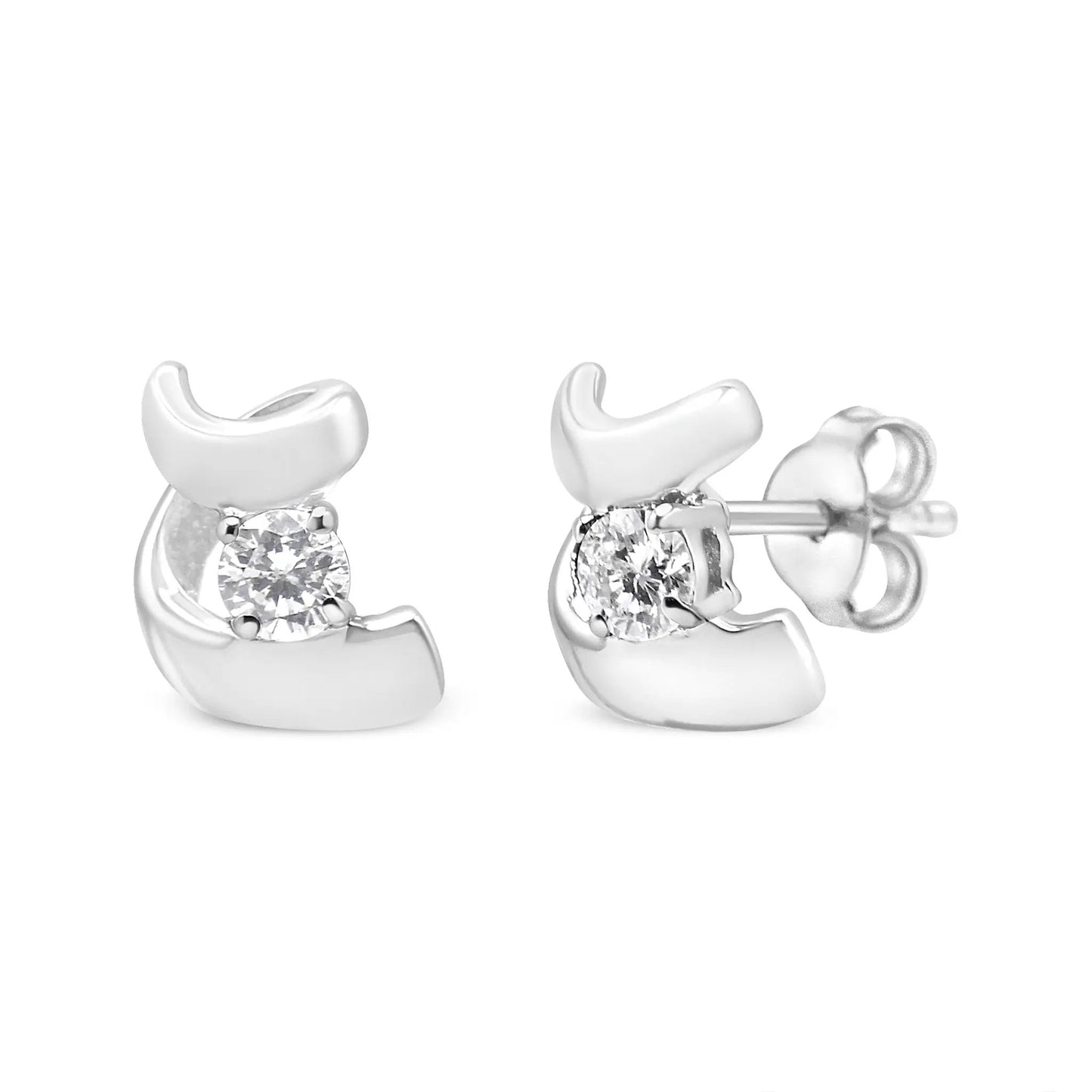 10K white gold diamond stud earrings Espira Swirls, round brilliant diamonds, push-back pair on Tampa Home & Garden Store