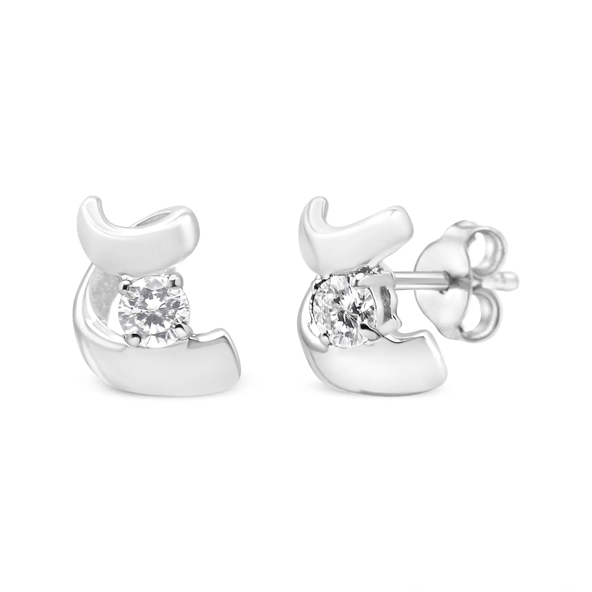 10K white gold diamond stud earrings Espira Swirls, round brilliant diamonds, push-back pair on Tampa Home & Garden Store