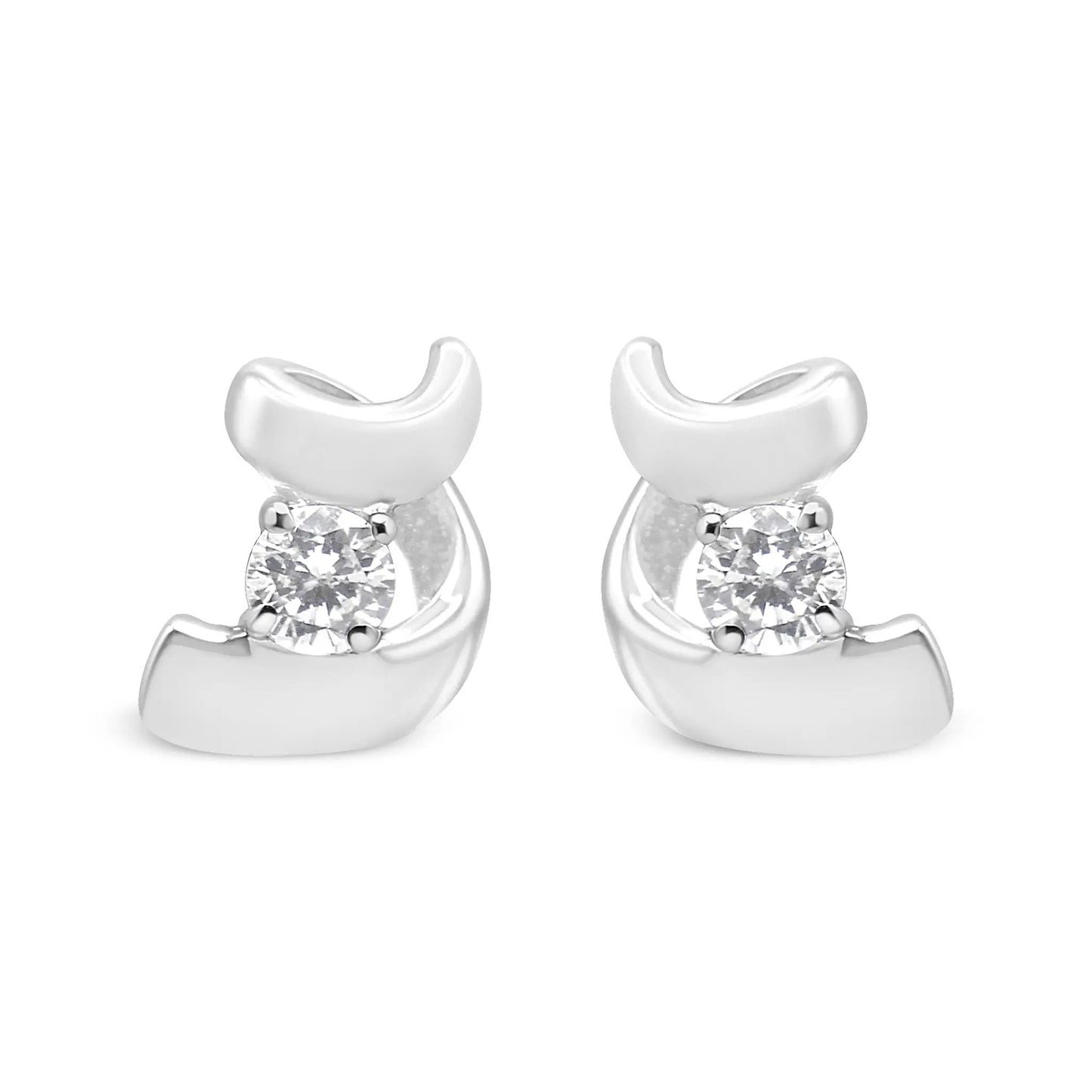 Pair of 10K white gold swirl diamond stud earrings with 1/10 cttw round brilliant-cut diamonds I-J color I1-I2 clarity push-back on Tampa Home & Garden Store