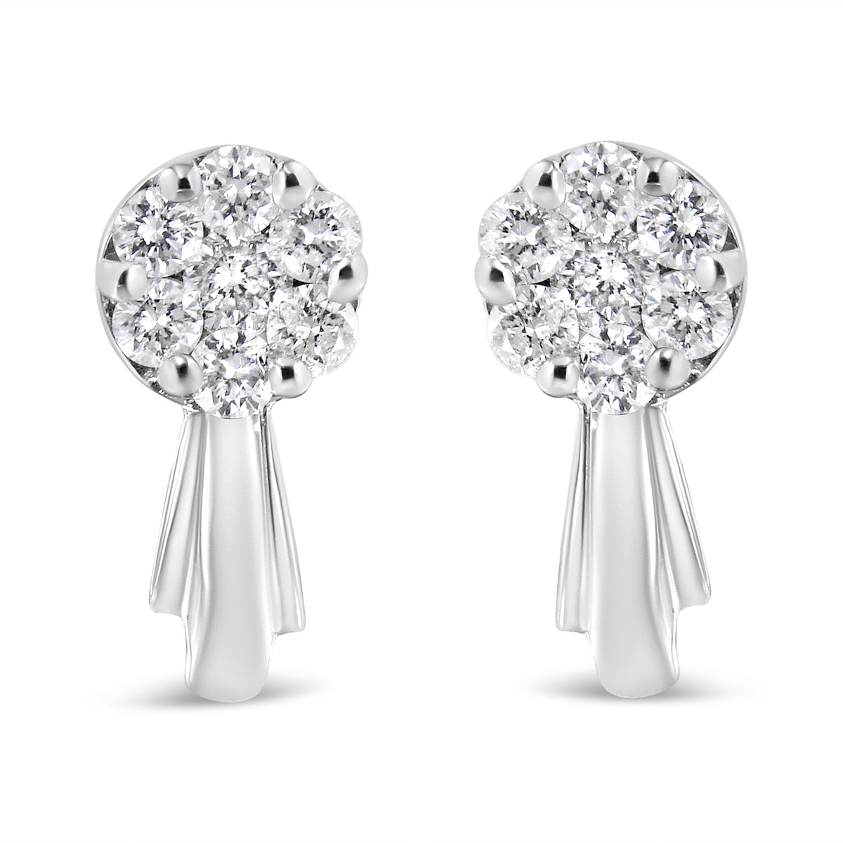 Pair of 14K white gold diamond floral cluster drop earrings with sparkling stones on Tampa Home & Garden Store