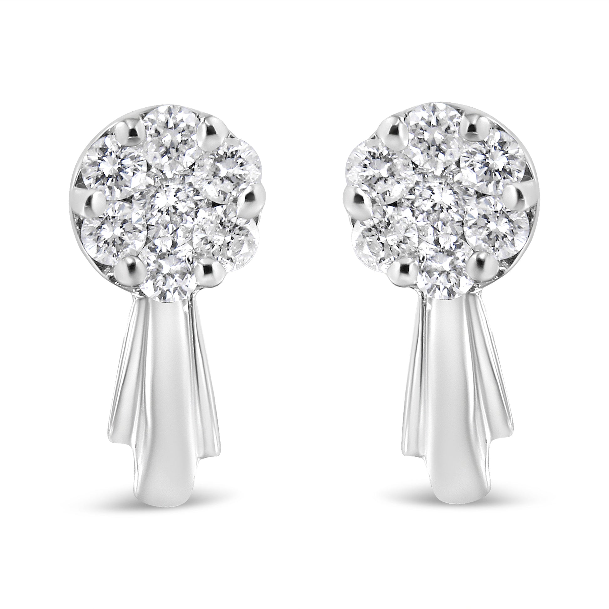 Pair of 14K white gold diamond floral cluster drop earrings with sparkling stones on Tampa Home & Garden Store