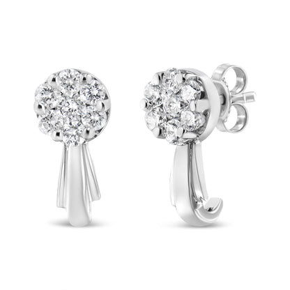 Pair of 14K white gold diamond floral cluster drop earrings with round diamonds on Tampa Home & Garden Store