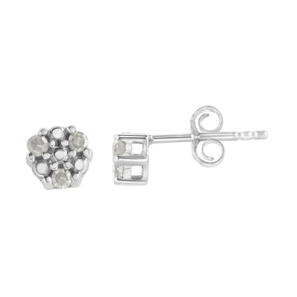 Sterling silver 1/10 cttw round-cut trio diamond stud earrings prong-set I-J color I3 clarity on Tampa Home & Garden Store