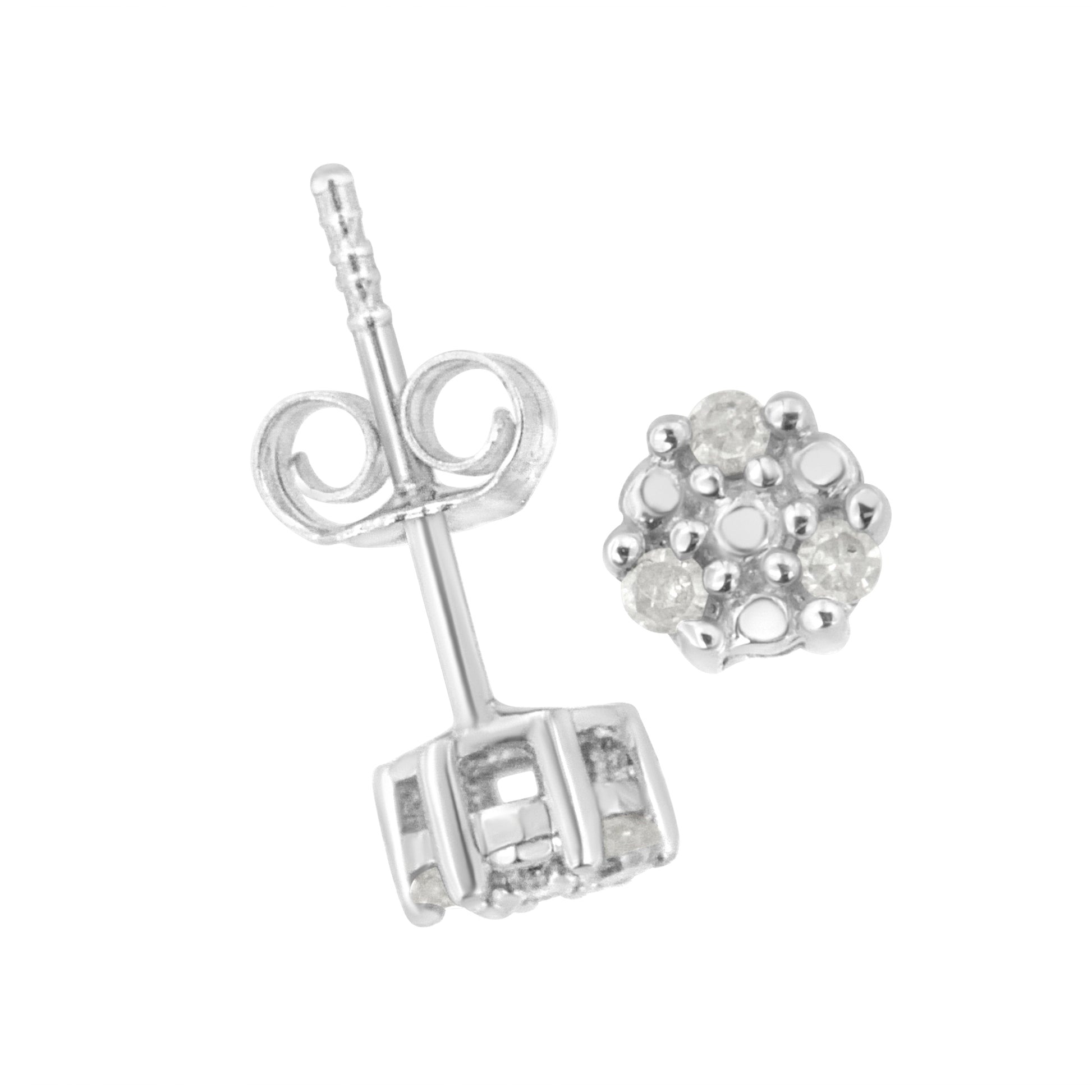 .925 Sterling Silver 1/10 cttw prong-set round-cut trio diamond stud earrings I-J I3 on Tampa Home & Garden Store