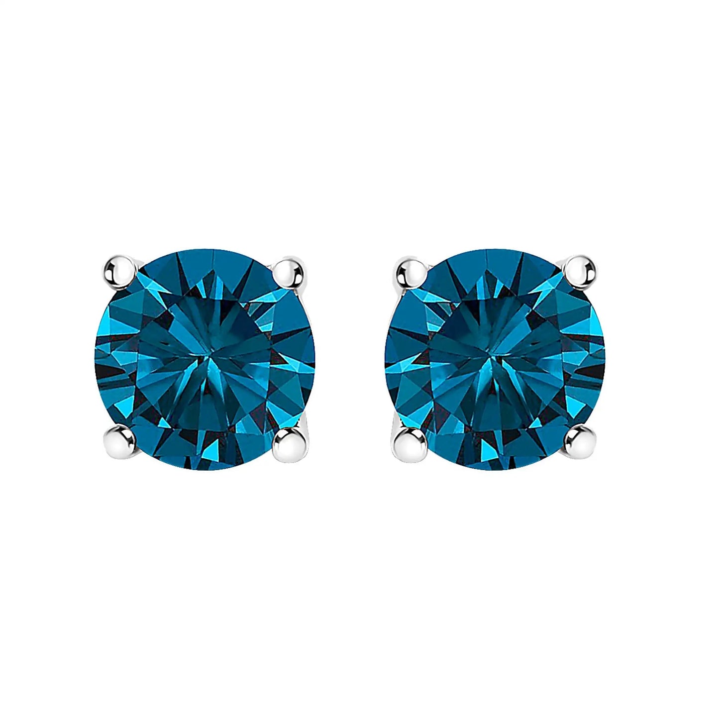 Pair of 14K white gold blue lab-grown diamond stud earrings with screw backs on Tampa Home & Garden Store