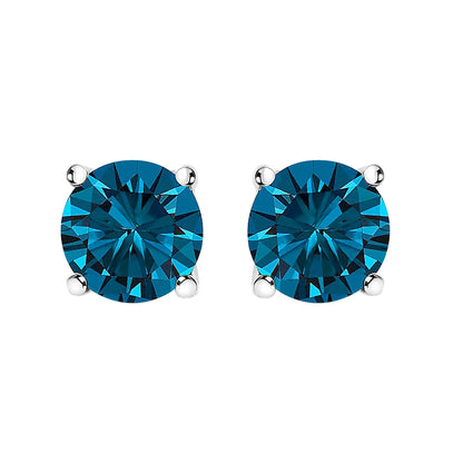 Pair of 14K white gold blue lab-grown diamond stud earrings with screw backs on Tampa Home & Garden Store