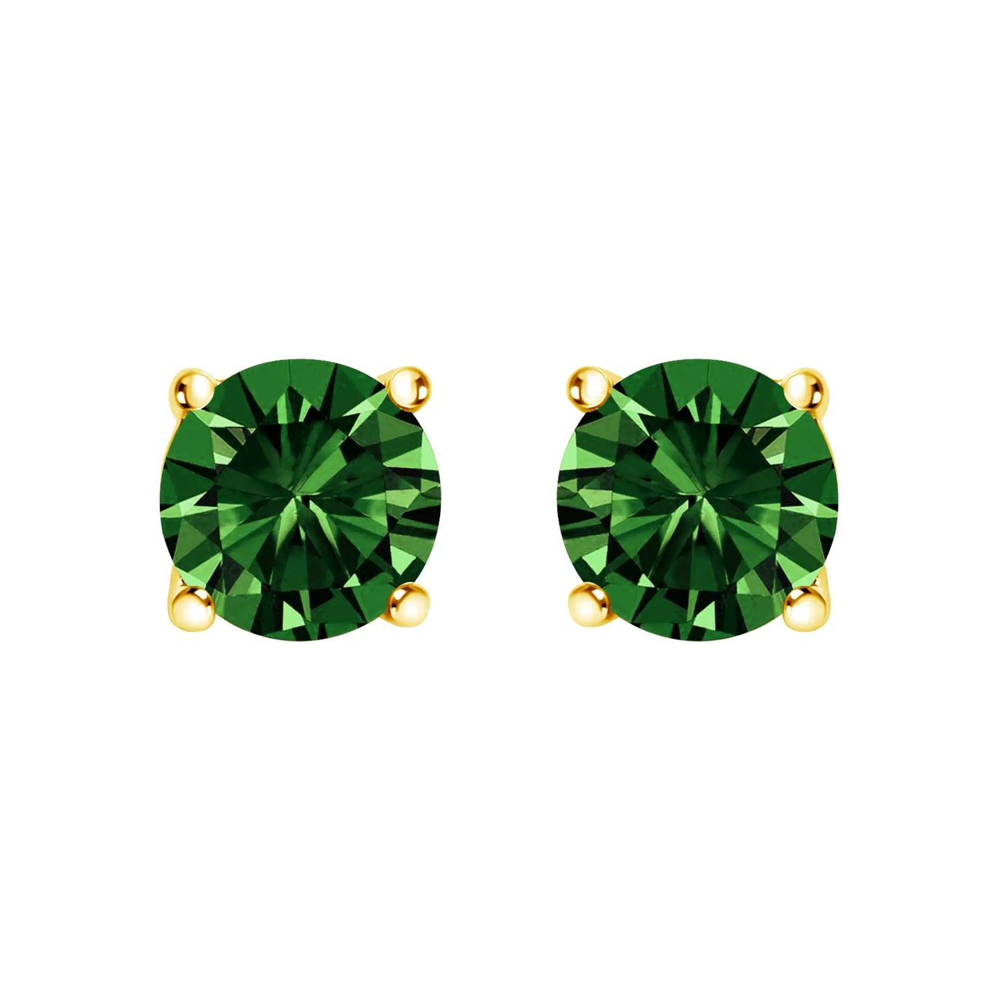 Pair of emerald-green lab-grown gemstone stud earrings with yellow gold prong settings on Tampa Home & Garden Store