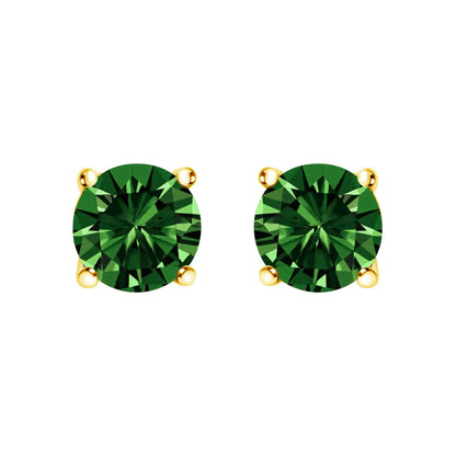 Pair of emerald-green lab-grown gemstone stud earrings with yellow gold prong settings on Tampa Home & Garden Store