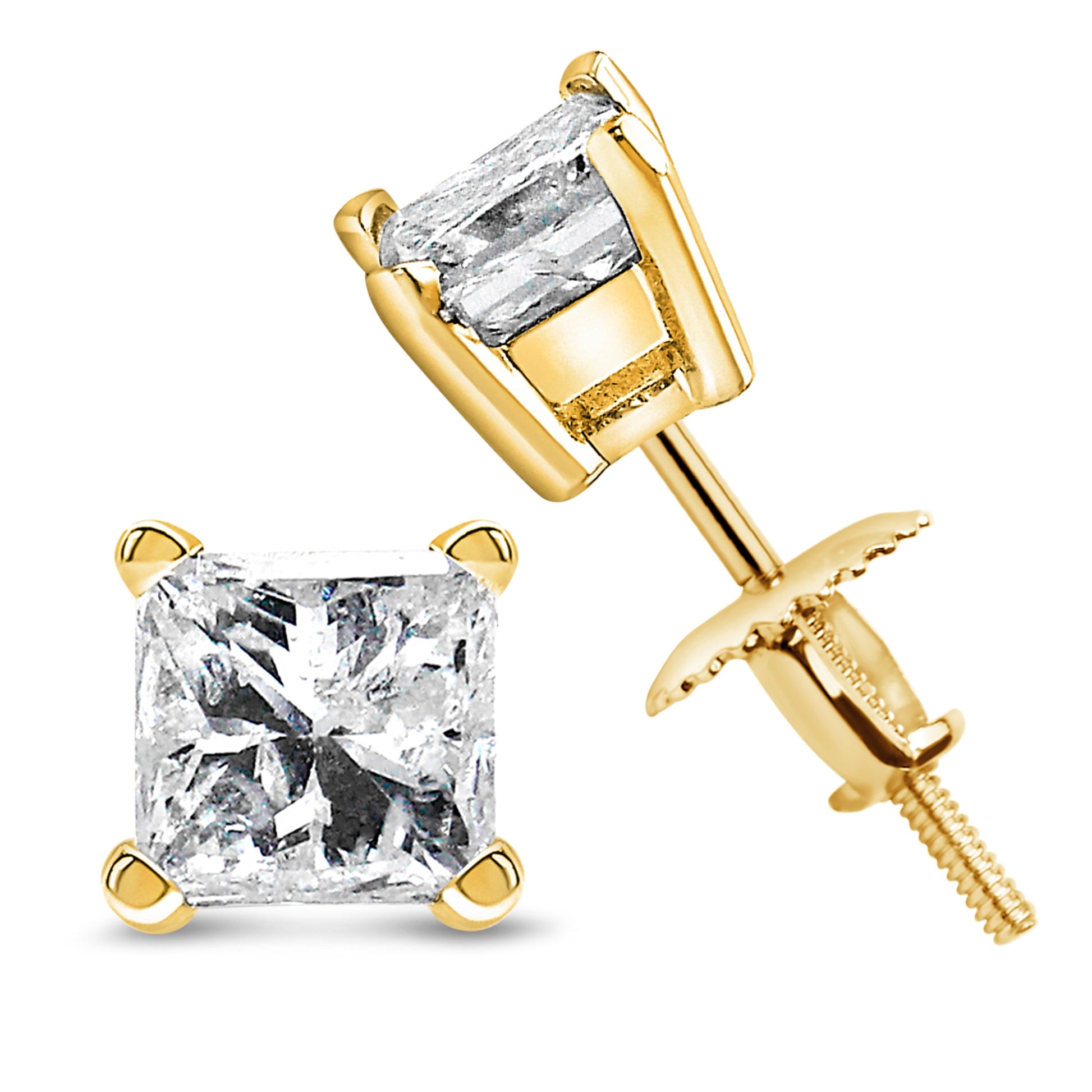 14K yellow gold princess-cut diamond stud earring with screwback, 1/2 cttw, I-J SI2-I1 on Tampa Home & Garden Store