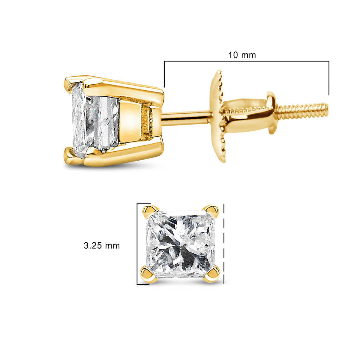 14K yellow gold princess-cut diamond stud earrings with screwbacks, 1/2 cttw, I-J SI2-I1 on Tampa Home & Garden Store