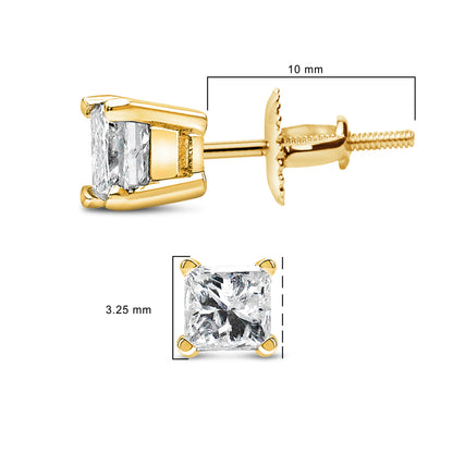 14K yellow gold princess-cut diamond stud earrings with screwbacks, 1/2 cttw, I-J SI2-I1 on Tampa Home & Garden Store