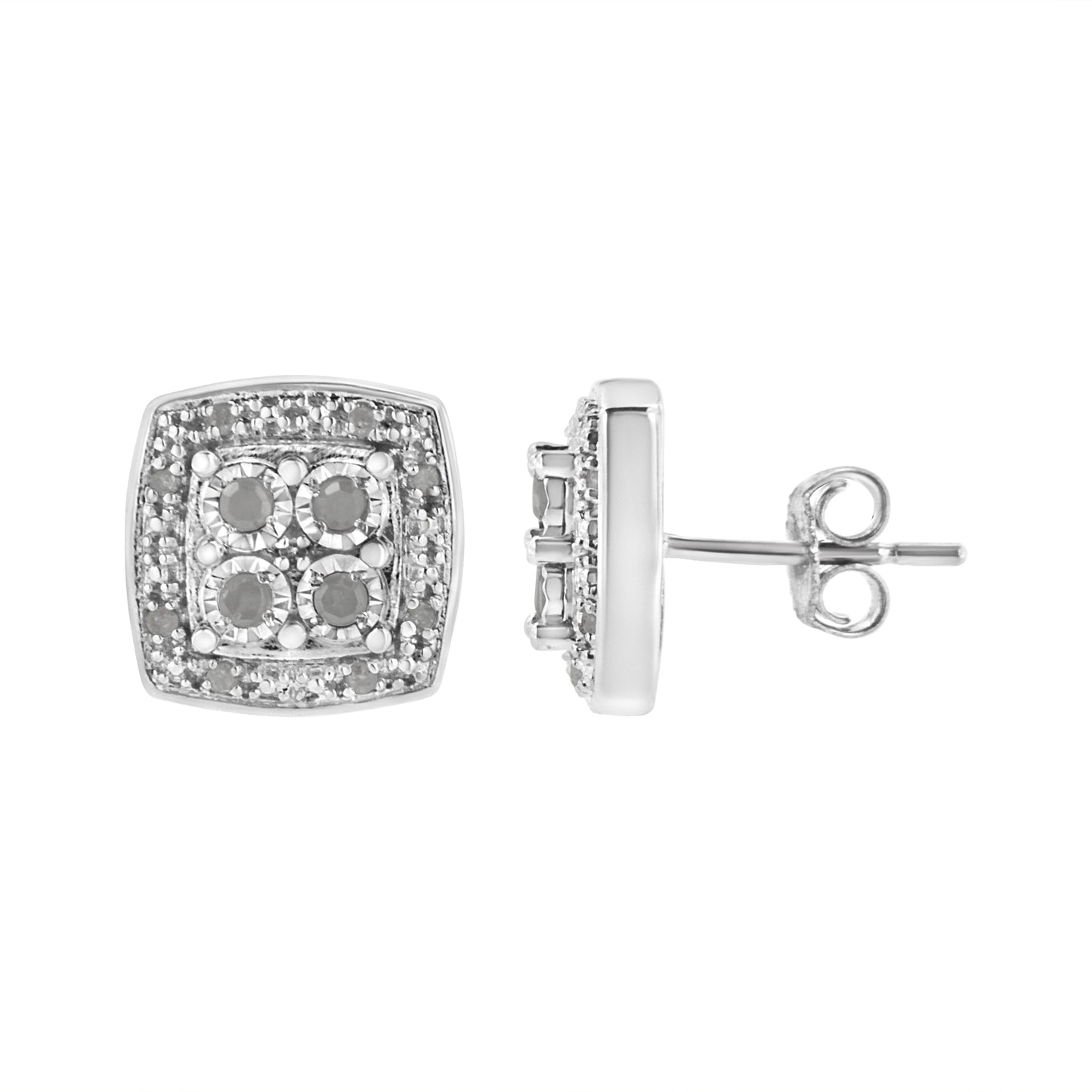 Square milgrain stud earrings with 1/4 ct round-cut diamonds, I-J color, I3 clarity on Tampa Home & Garden Store