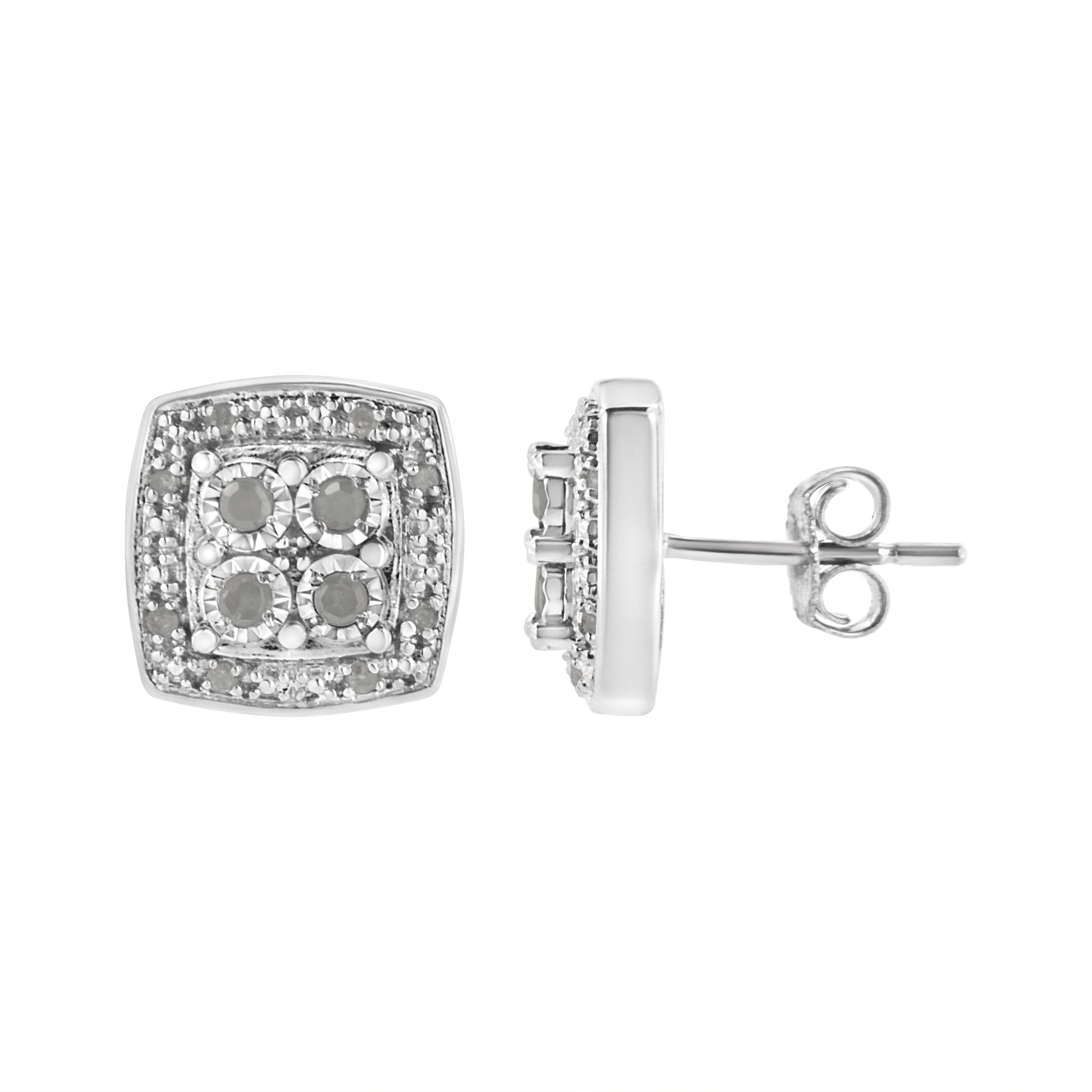 Square milgrain stud earrings with 1/4 ct round-cut diamonds, I-J color, I3 clarity on Tampa Home & Garden Store