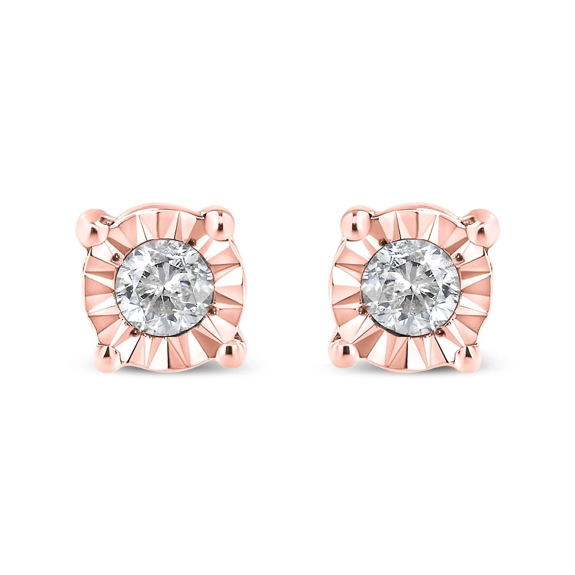 Miracle-Set stud earrings rose gold plated sterling silver with round diamonds pair on Tampa Home & Garden Store