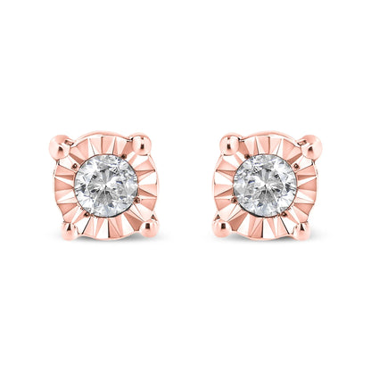 Miracle-Set stud earrings rose gold plated sterling silver with round diamonds pair on Tampa Home & Garden Store