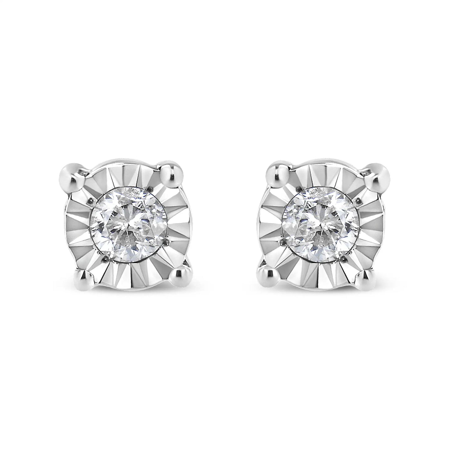 Diamond stud earrings Miracle-Set with round brilliant-cut centers on silver metal on Tampa Home & Garden Store