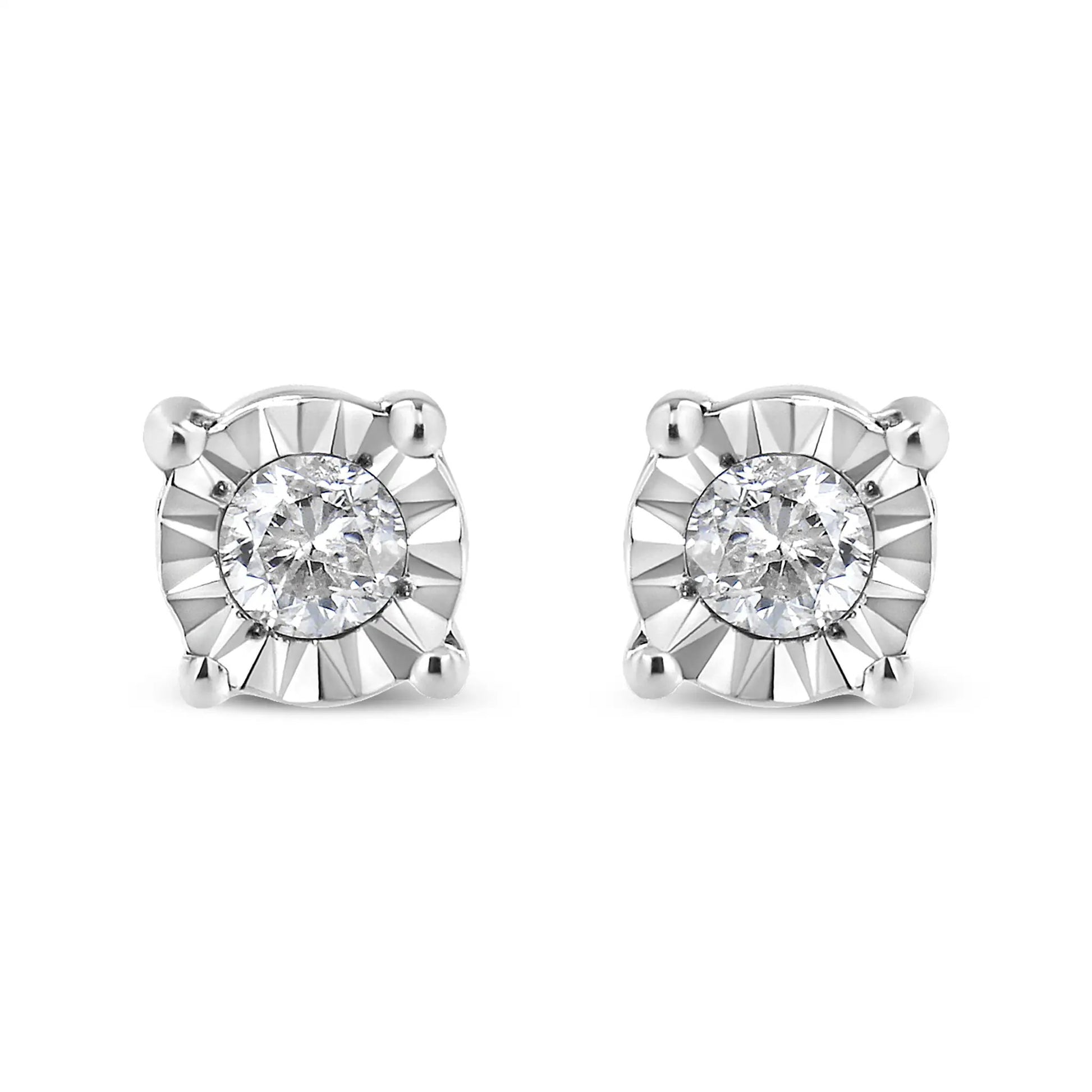 Diamond stud earrings Miracle-Set with round brilliant-cut centers on silver metal on Tampa Home & Garden Store