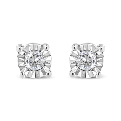 Diamond stud earrings Miracle-Set with round brilliant-cut centers on silver metal on Tampa Home & Garden Store