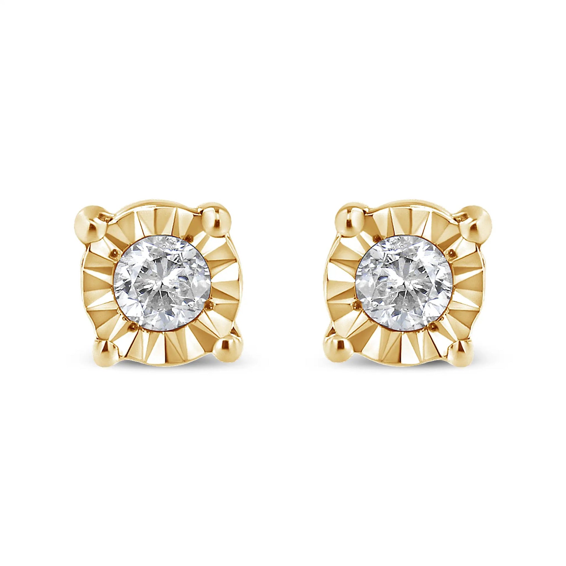 10K yellow gold plated sterling silver stud earrings pair with 1/10 cttw diamonds Miracle-Set on Tampa Home & Garden Store