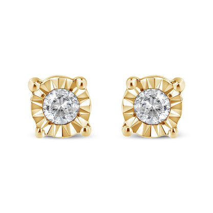 10K yellow gold plated sterling silver stud earrings pair with 1/10 cttw diamonds Miracle-Set on Tampa Home & Garden Store