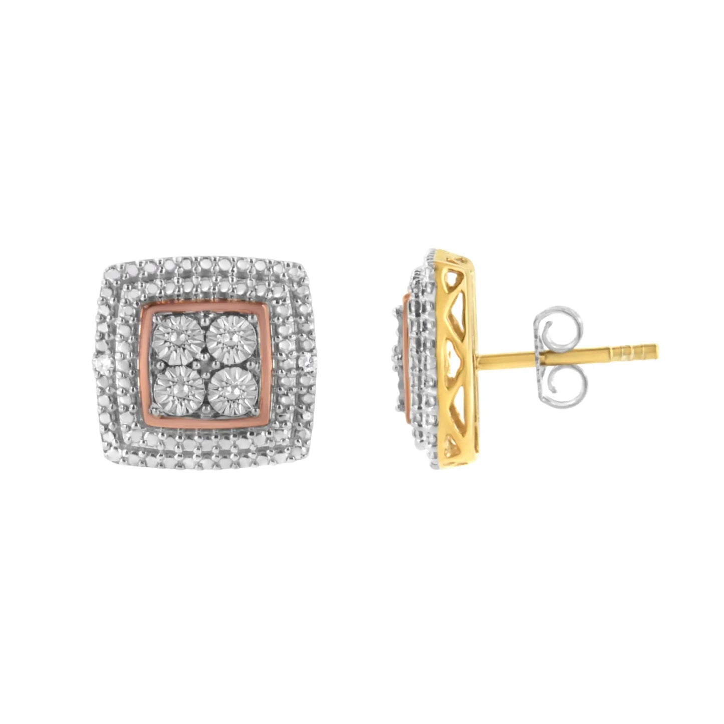 Earrings by Bids.com, 10K tri-tone gold plated sterling silver diamond accent with pavé square centers I-J clarity on Tampa Home & Garden Store