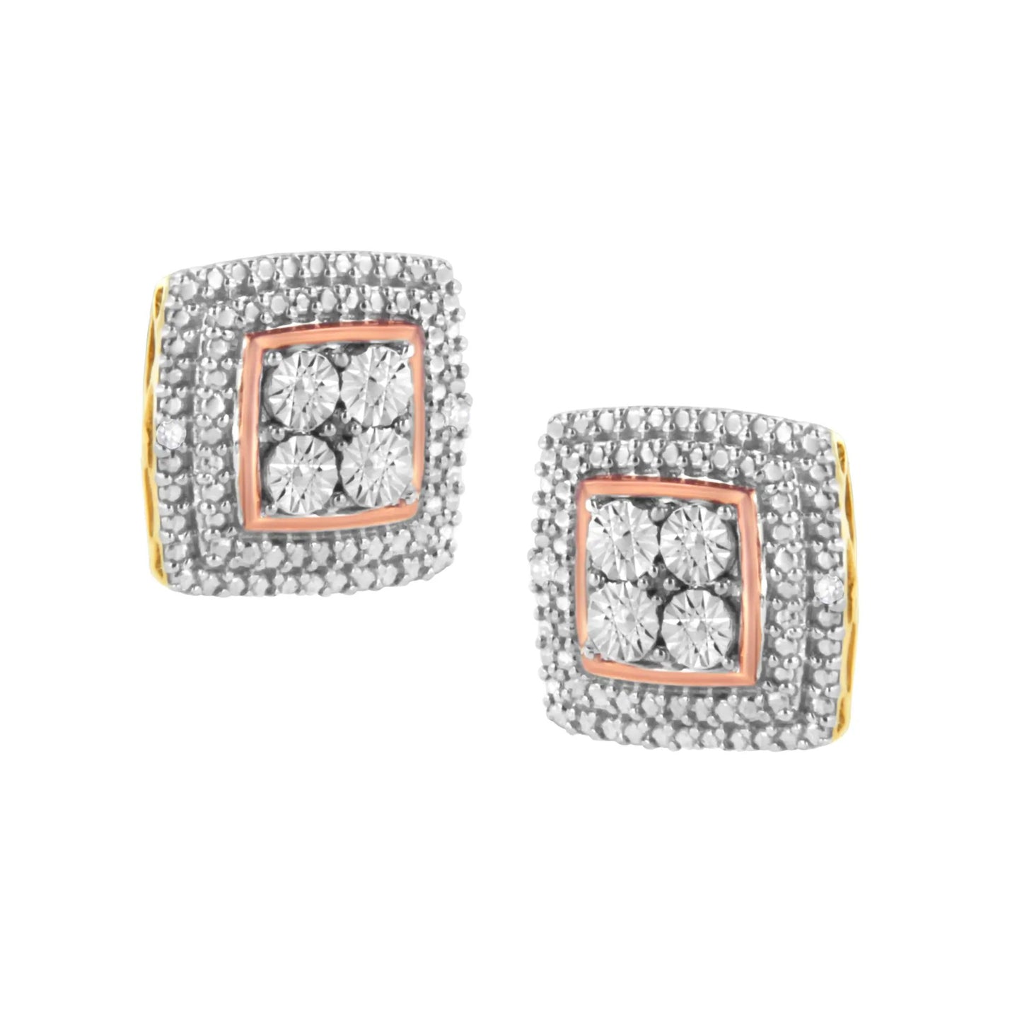 Earrings, 10K yellow white rose gold plated sterling silver with diamond accents, pair on Tampa Home & Garden Store