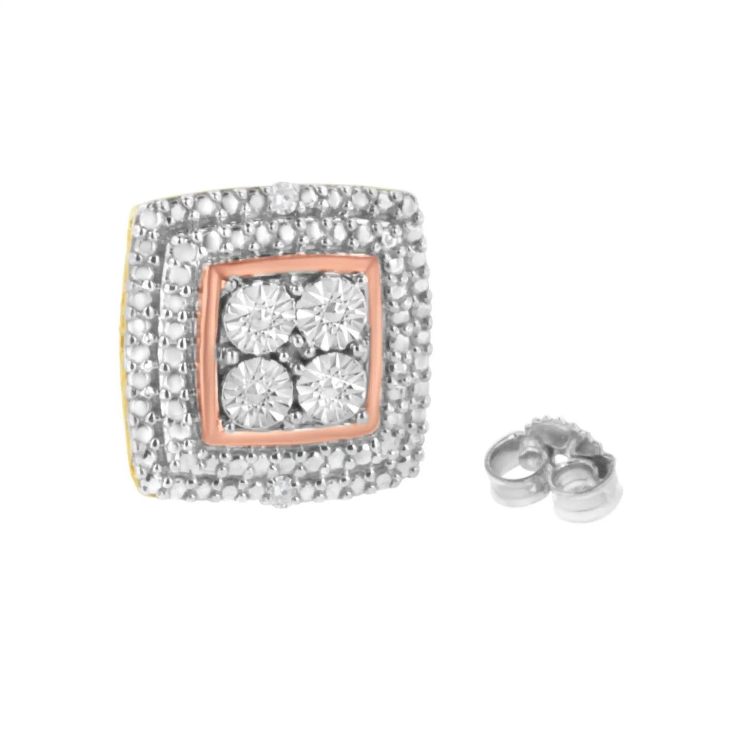 Two-tone square diamond stud earrings with rose gold bezel and pavé surround by Bids.com on Tampa Home & Garden Store