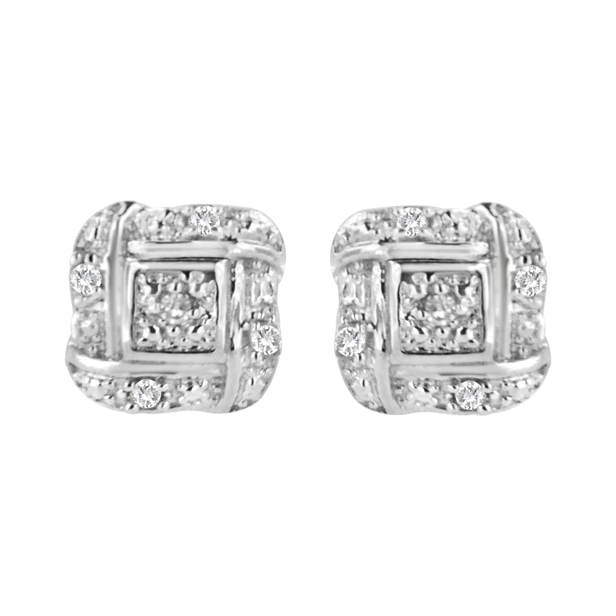 Sterling silver round-cut diamond accent swirl square knot stud earrings (pair) on Tampa Home & Garden Store