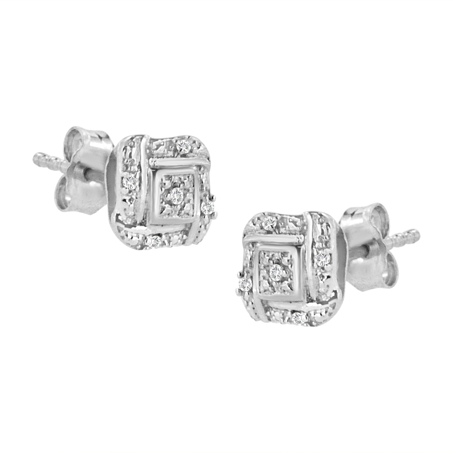 Stud earrings pair .925 Sterling Silver round-cut diamond accents swirl square knot by Bids.com on Tampa Home & Garden Store
