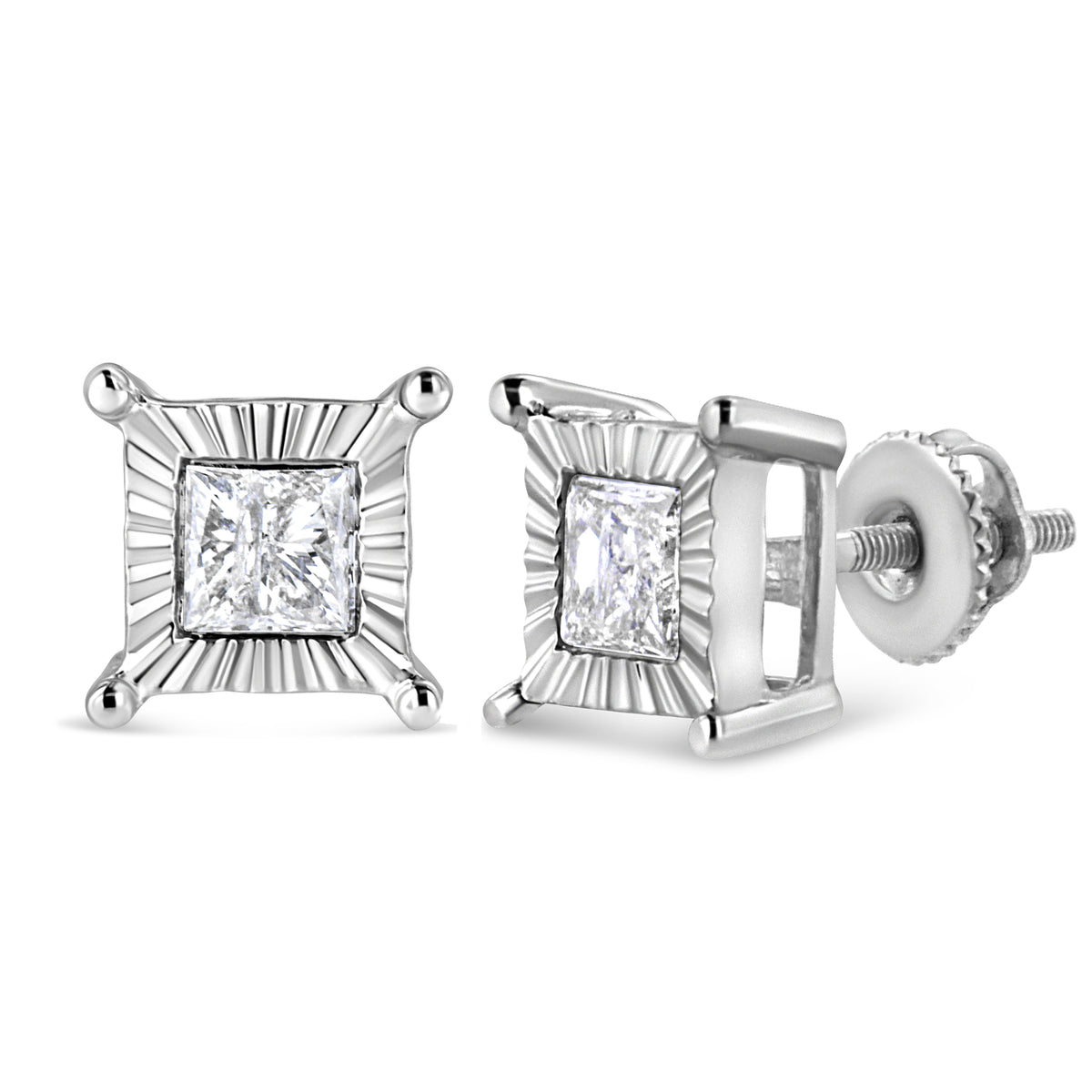 Sterling silver princess-cut diamond stud earrings by Bids.com, 1.0 cttw Miracle Set H-I I2-I3 on Tampa Home & Garden Store