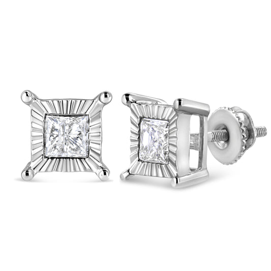 Sterling silver princess-cut diamond stud earrings by Bids.com, 1.0 cttw Miracle Set H-I I2-I3 on Tampa Home & Garden Store