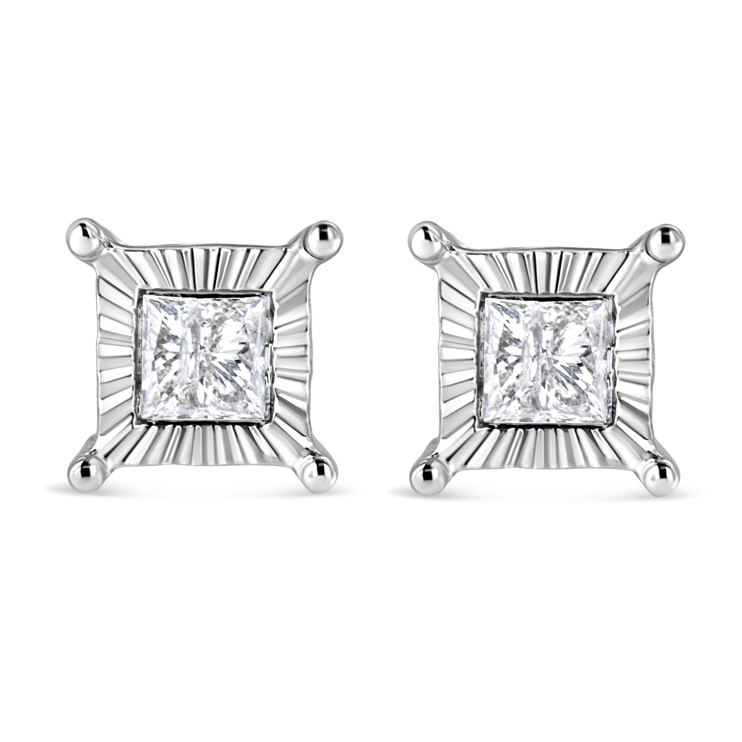Princess-cut Diamond Stud Earrings, .925 Sterling Silver, 1.0 cttw Miracle Set (pair) on Tampa Home & Garden Store