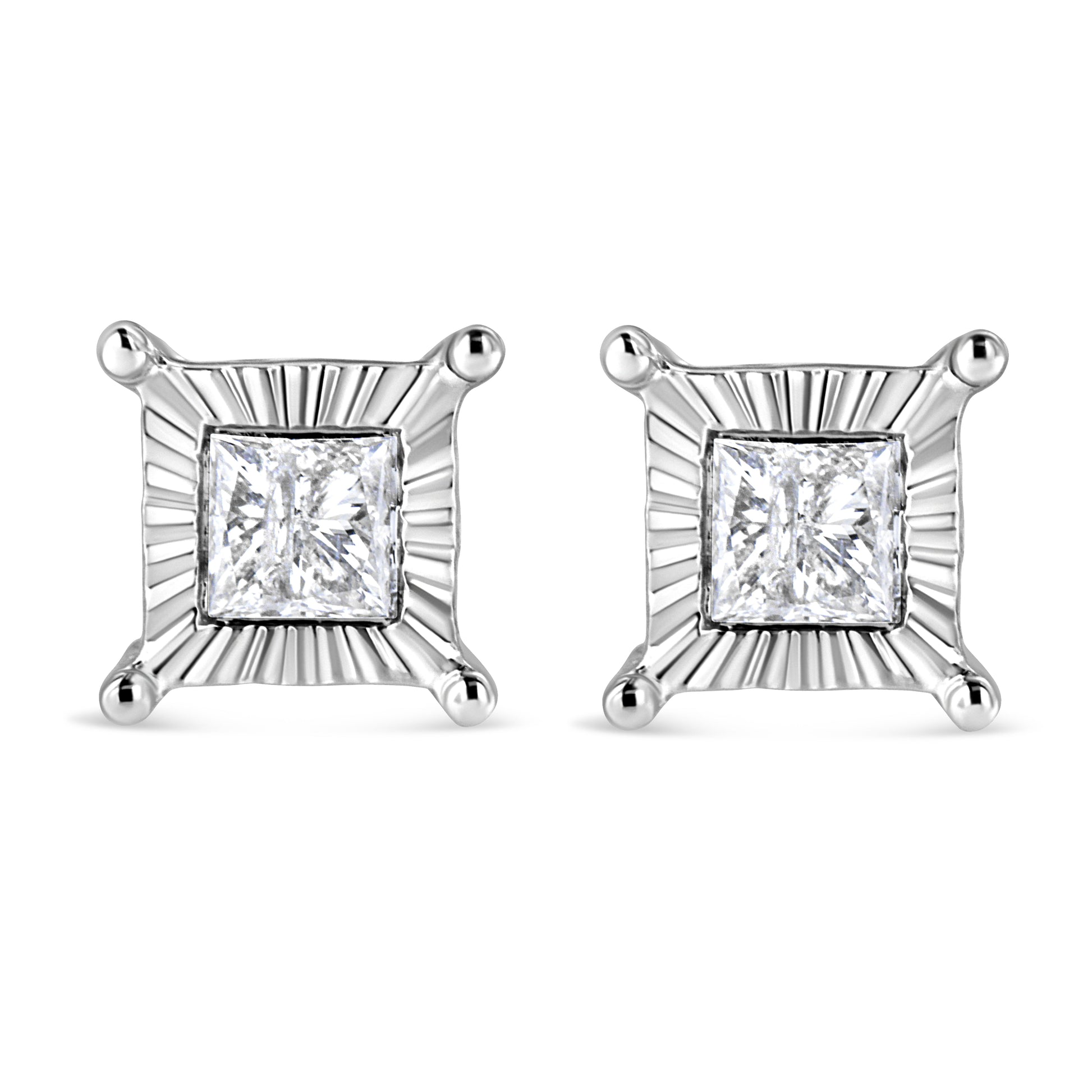 Princess-cut Diamond Stud Earrings, .925 Sterling Silver, 1.0 cttw Miracle Set (pair) on Tampa Home & Garden Store