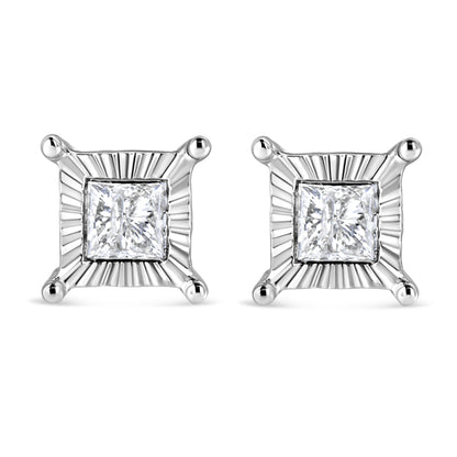 Princess-cut Diamond Stud Earrings, .925 Sterling Silver, 1.0 cttw Miracle Set (pair) on Tampa Home & Garden Store