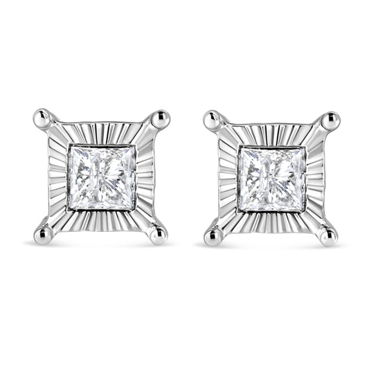 Princess-cut Diamond Stud Earrings, .925 Sterling Silver, 1.0 cttw Miracle Set (pair) on Tampa Home & Garden Store
