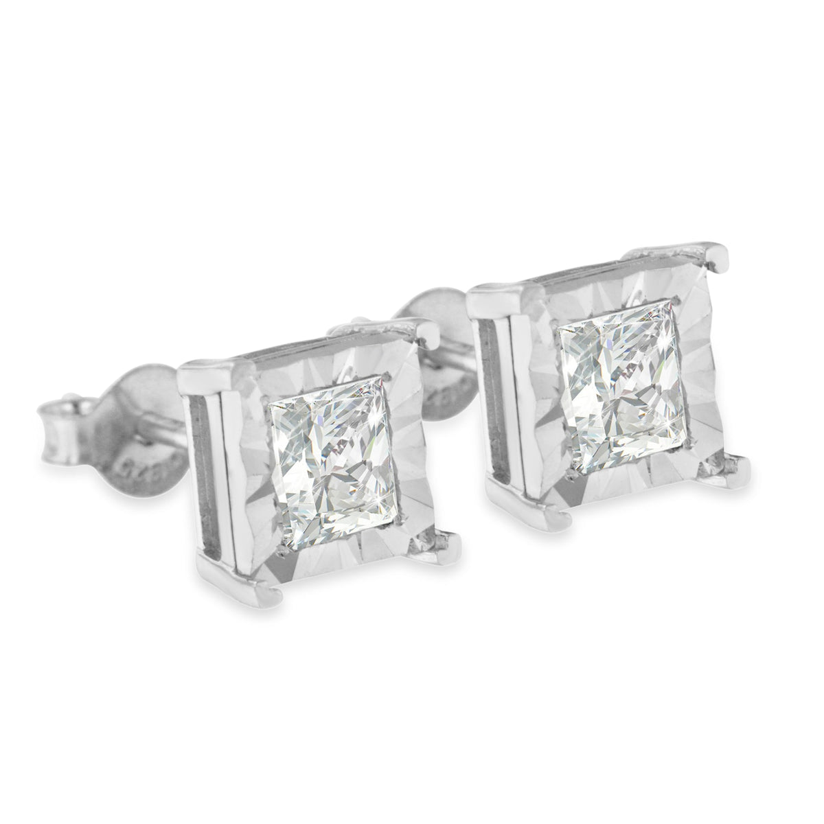 Sterling silver 1.0 cttw Miracle Set princess-cut diamond stud earrings by Bids.com, pair on Tampa Home & Garden Store