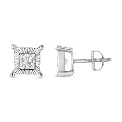 Sterling silver princess-cut diamond stud earrings, 1.0 Cttw, square setting, screw-back posts on Tampa Home & Garden Store