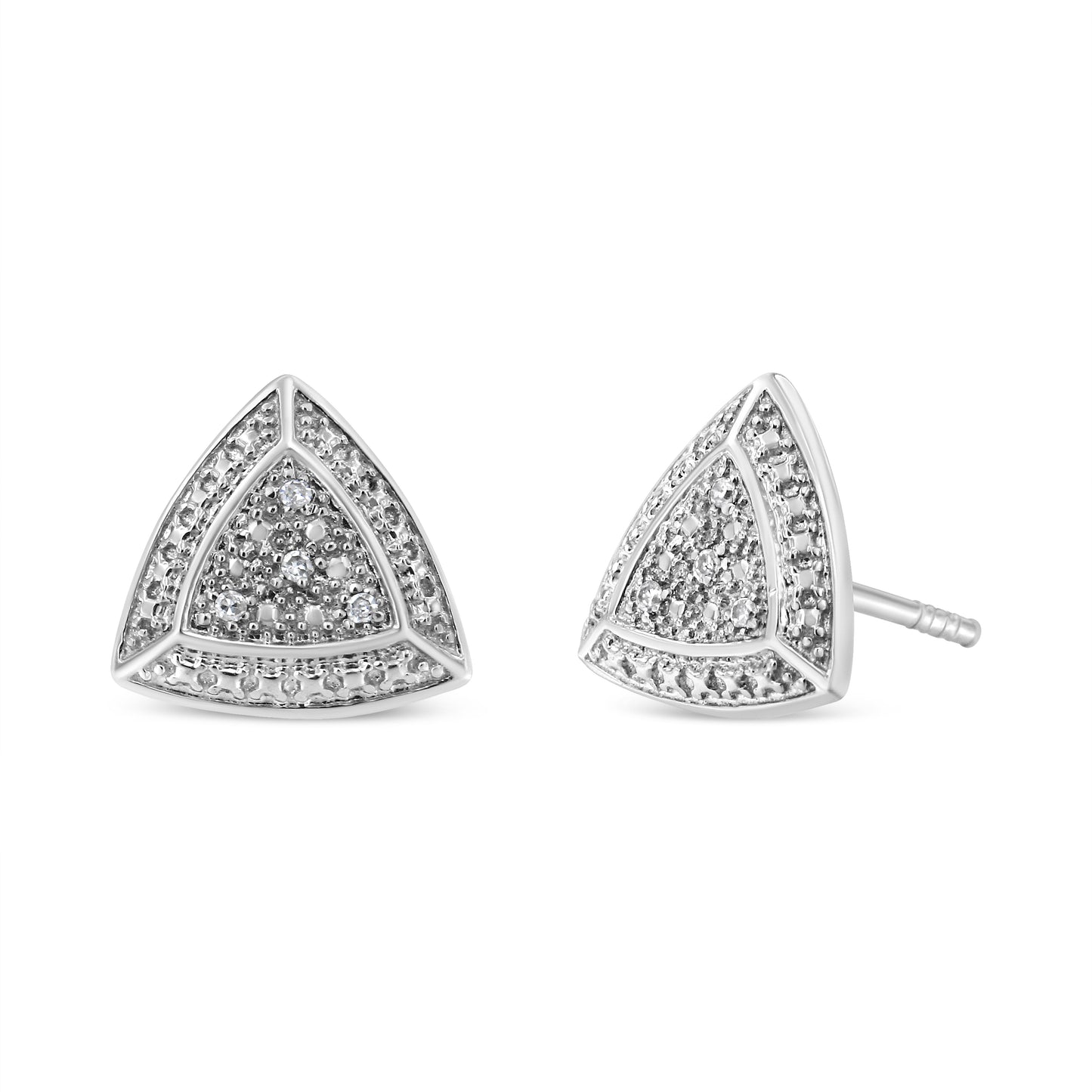 Earrings Sterling Silver trillion-shaped diamond-accented 4-stone halo studs by Bids.com on Tampa Home & Garden Store