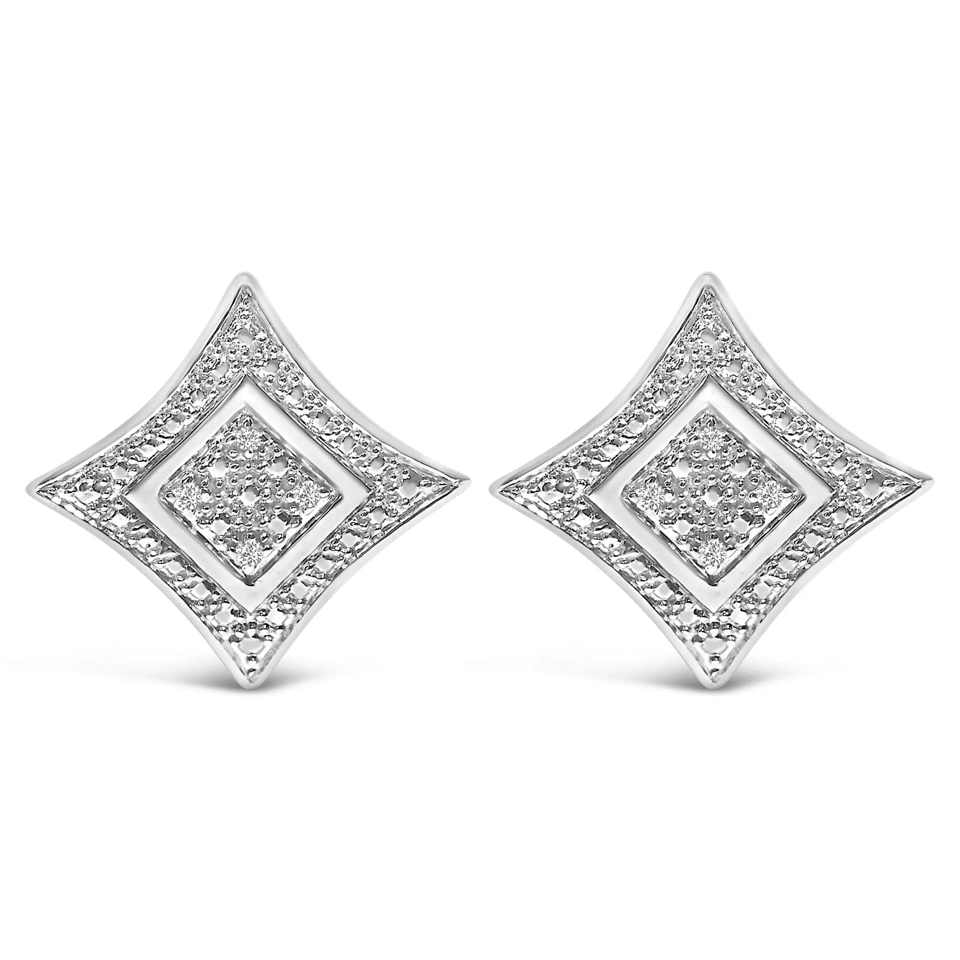 Stud earrings pair in 925 sterling silver with diamond-accented four-point star halo on Tampa Home & Garden Store