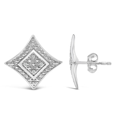 Sterling silver four-pointed diamond-studded star halo stud earrings by Bids.com on Tampa Home & Garden Store