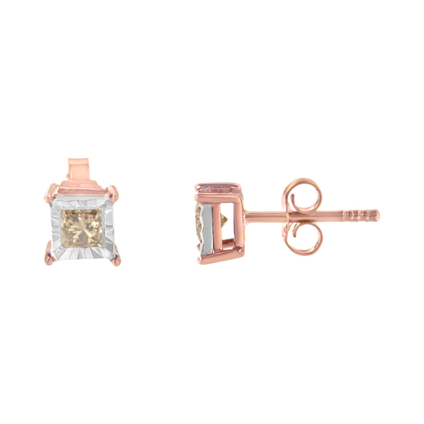 Earrings two-tone rose-gold plated sterling silver square princess-cut diamond studs 1/2 cttw on Tampa Home & Garden Store