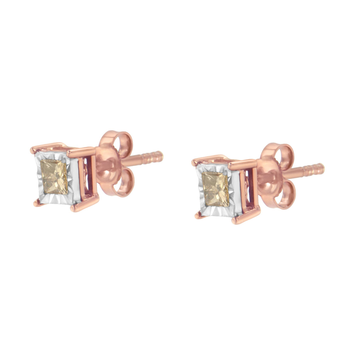 Pair of Bids.com rose gold plated two-tone stud earrings with square diamond 1/2 cttw on Tampa Home & Garden Store