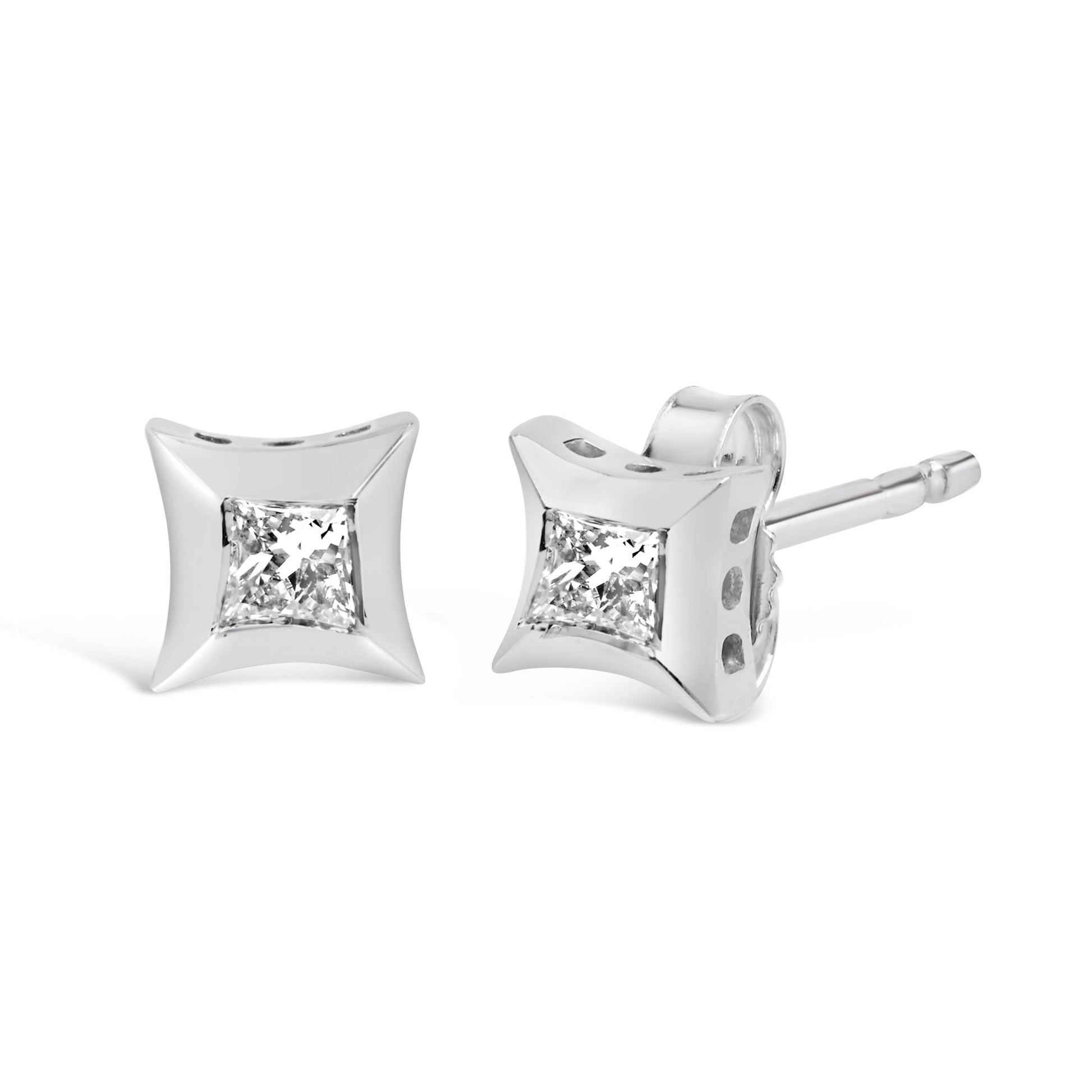 Earrings: 10K white gold invisible-set princess-cut diamond studs, 1/5 ct total, Bids.com on Tampa Home & Garden Store