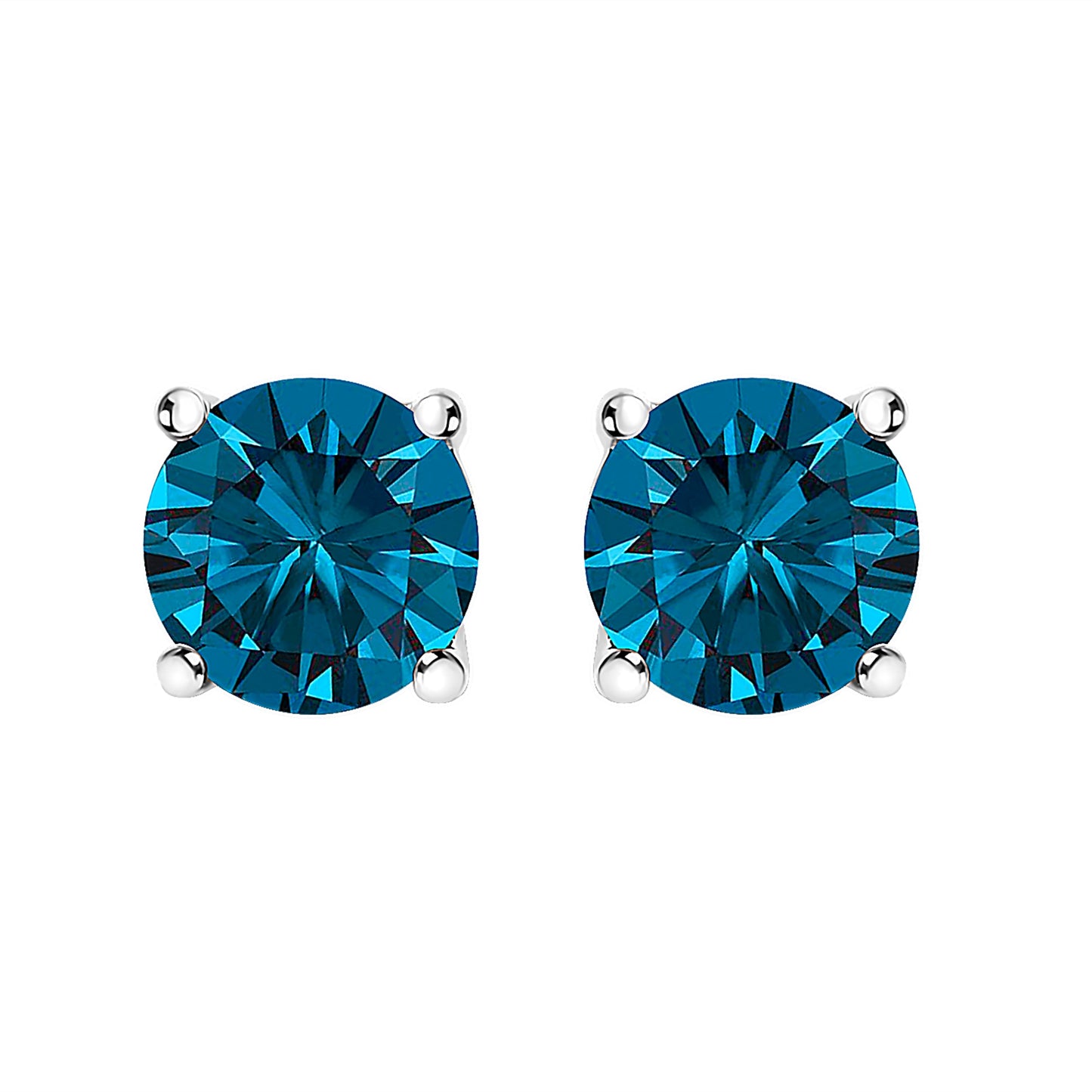 14K white gold blue lab-grown diamond stud earrings pair with screw backs on Tampa Home & Garden Store