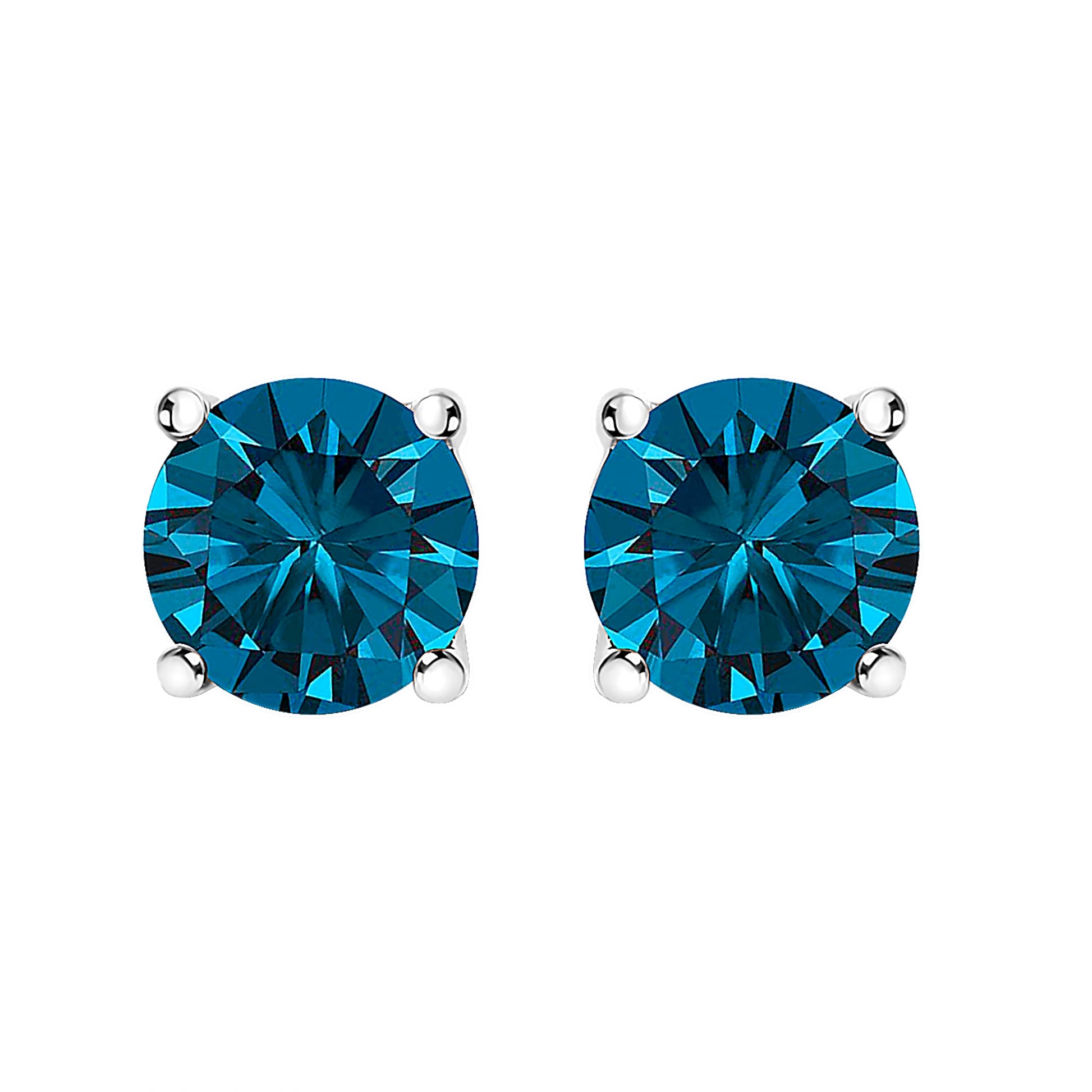 14K white gold blue lab-grown diamond stud earrings pair with screw backs on Tampa Home & Garden Store