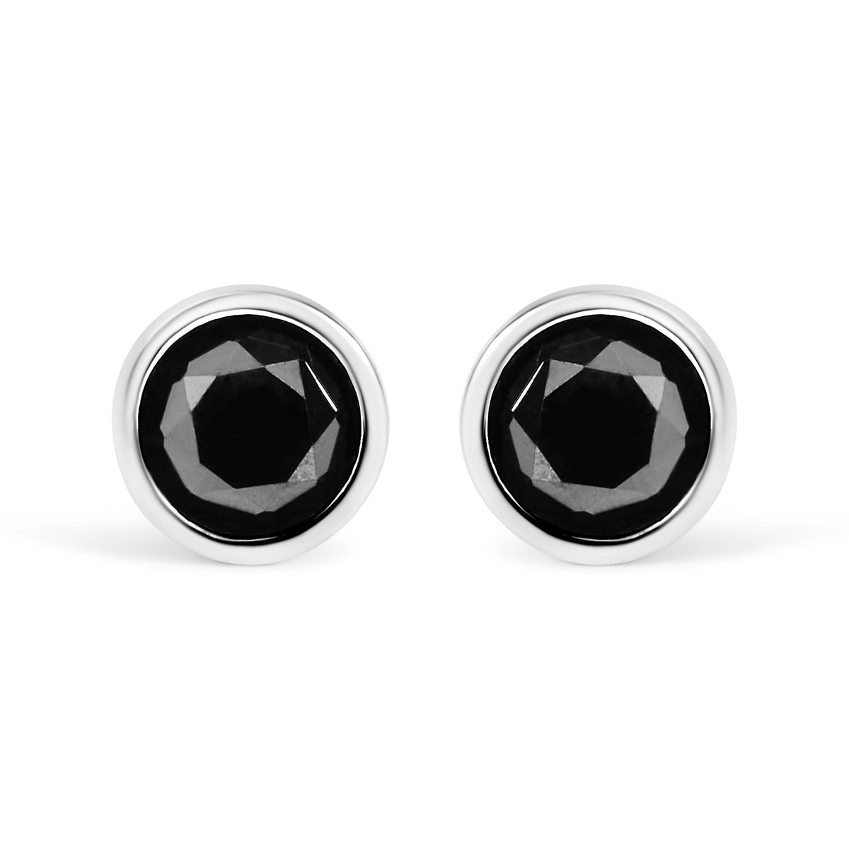 Bezel-set .925 sterling silver black diamond stud earrings, 4.00 cttw, screw backs, pair on Tampa Home & Garden Store
