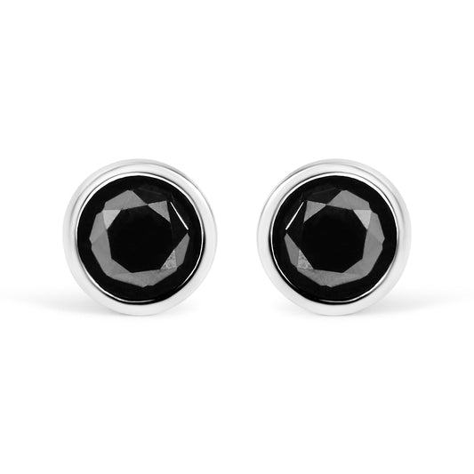 Bezel-set black diamond stud earrings in .925 sterling silver, 4.00 cttw, screw-back pair on Tampa Home & Garden Store