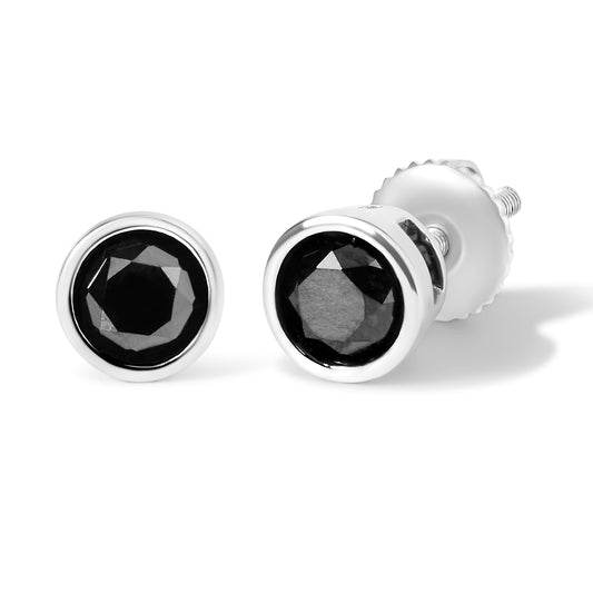Bezel black diamond stud earrings 4.00 cttw .925 Silver screw backs 2 pcs by Bids.com on Tampa Home & Garden Store