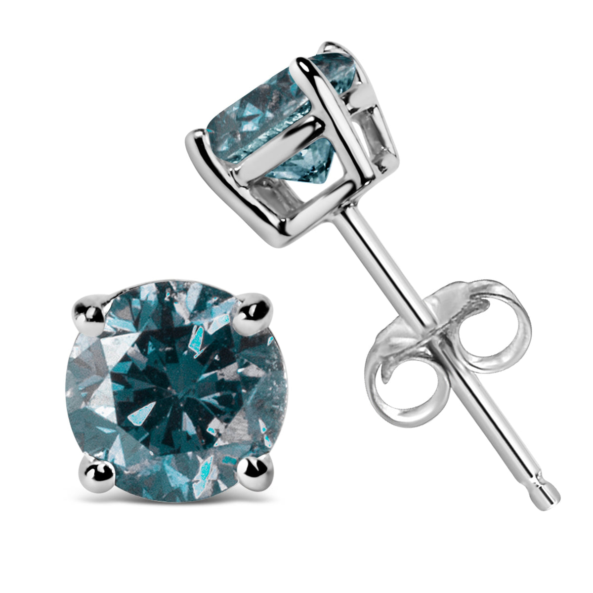 Blue lab-grown diamond stud earring in 14K white gold, 1/2 ct tw, 4-prong solitaire on Tampa Home & Garden Store