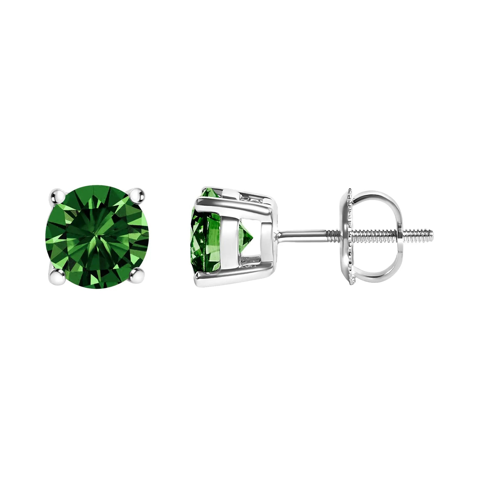 Earrings 14K white gold lab-grown green diamond studs set of 3; round and square-cut stones on Tampa Home & Garden Store